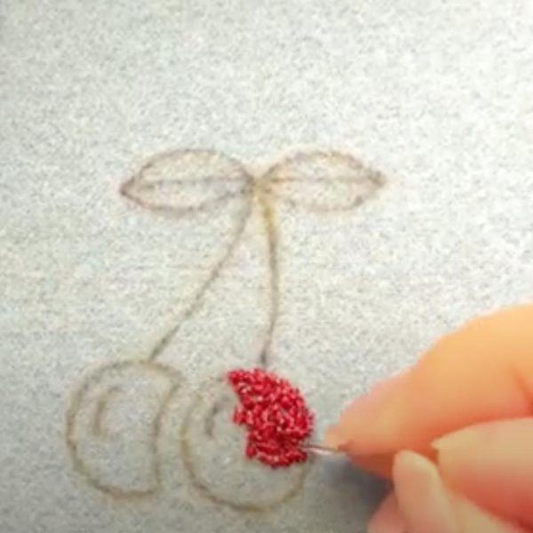 goldwork, gold work, Goldwork cherry, cherry, fruit, embroidery, online class, kit, chipping, red, gold, equipment
