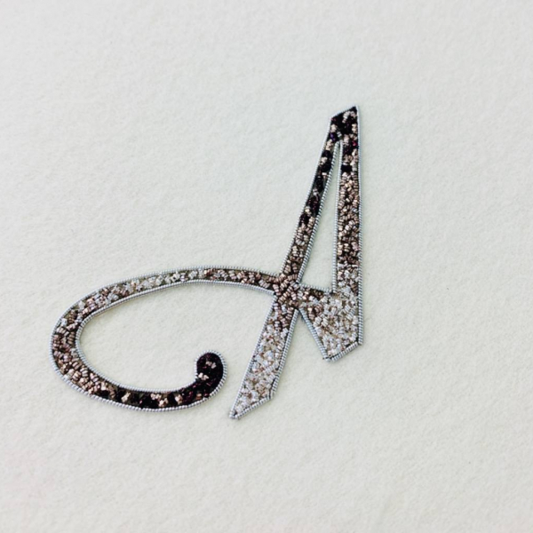 Gold work, goldwork, Monogram, Monogramming, Lettering, Chipping, embellishments, product outcome, online class,